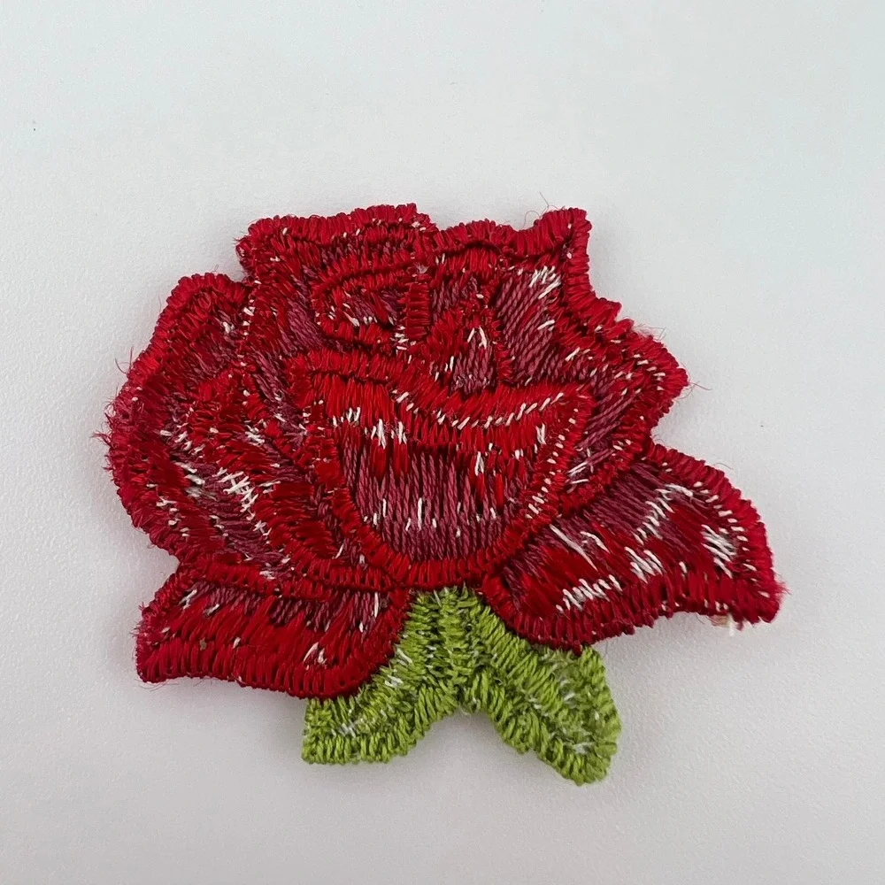 Red Rose Embroidered Patch‎ Applique Sew On Floral Embroidery Craft Patch